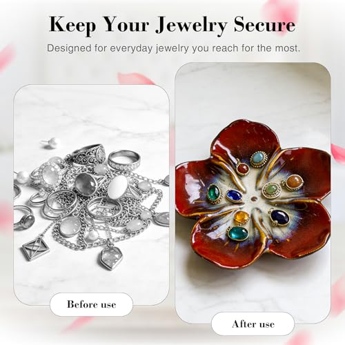 SEEDUSTRY Ceramic Jewelry Tray, Petal Ring Dish, Small Ceramic Jewelry Trinket Holder, Desktop Decoration, Dainty‌ Plate for Rings, Earrings, Necklace, Gifts for Mother Girlfriend Daughter Sister - color: Ink Red