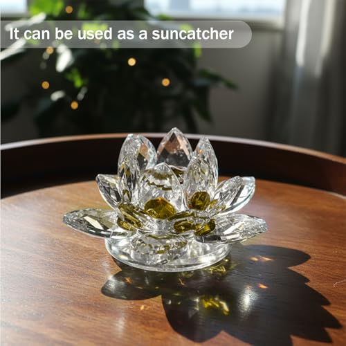 Lotus Flower Figurine,Crystal Lotus Decor Centerpiece,Feng Shui Home Decor for Office Desk Accent in 2.5 Inch - color: Yellow