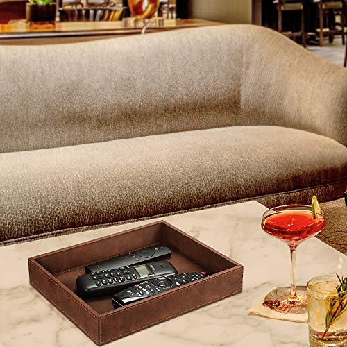 SITHON Valet Tray Desk Organizer, PU Leather Catchall Bedside Vanity Tray Nightstand Caddy Coin Box Key Jewelry Storage Organizer, Valentine's Day Gift, Brown - color: Brown