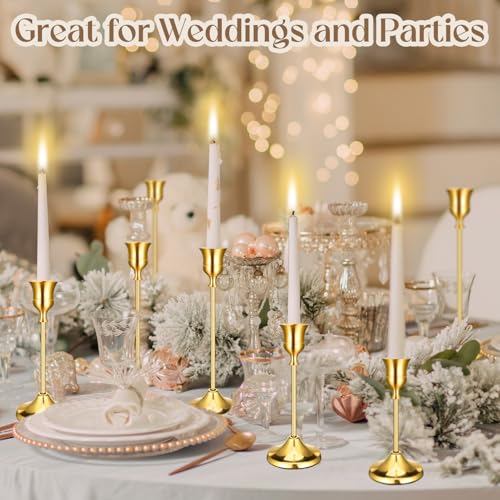 12PCS Brass Gold Taper Candle Holders Set, Vintage Metal Candlestick Holders for Table Centerpiece, Wedding Reception, Festive Christmas Mantel DecorationGold - color: Gold - 4 Sets (12 Pcs)