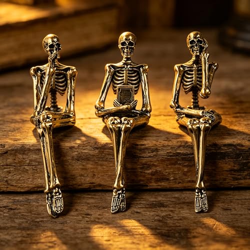 XINXUAN Halloween Decorations Skull Statue Home Decor - Modern Bookshelf & Desk Decor - 3 Piece Set (Retro - Gold) - color: Retro - Gold