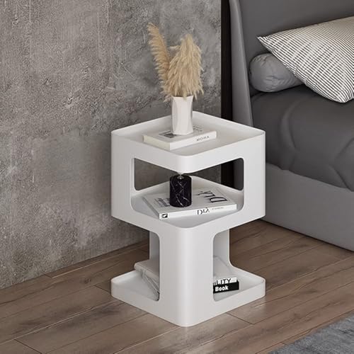 Modern Metal Side Table with Storage,Small End Table for Sofa & Couch,3-Tier Compact Nightstand for Small Spaces,White Bedside Tables for Living Room & Bedroom,No Assembly Required - color: White