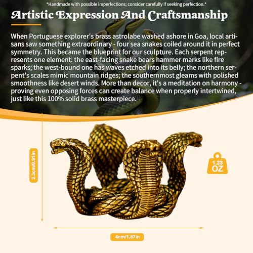 CHOVY 100% Solid Brass Four-Direction Snake Statue - Handcrafted Intertwined Serpent Sculpture, Vintage Mystical Collectible Art, Unique Gift for Mythology Lovers & Spiritual Seekers - style: Four Snakes