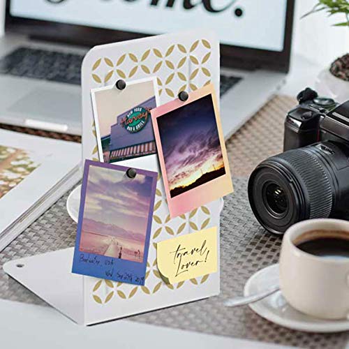 Acrimet Metal Bookends, Non-Skid Book Stand for Shelves, Heavy Duty Book Stopper, 6-7/8" H x 4" W x 4-1/2“ D, (White Bookend with Gold Design), 1 Pair - color: White Bookend With Gold Design, size: 10 cm X 11,5 cm X 17,5 cm