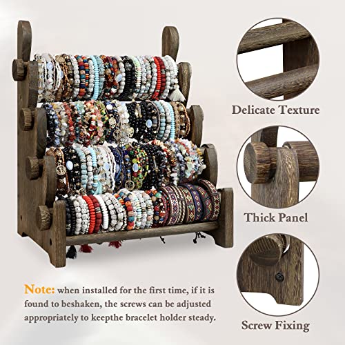 TOPNEW 4 Tier Wooden Bracelet Holder, Scrunchie Bangle Watch Necklace Display Storage Jewelry Holder Stand Display Organizer, Brown - color: 4 Tier Brown