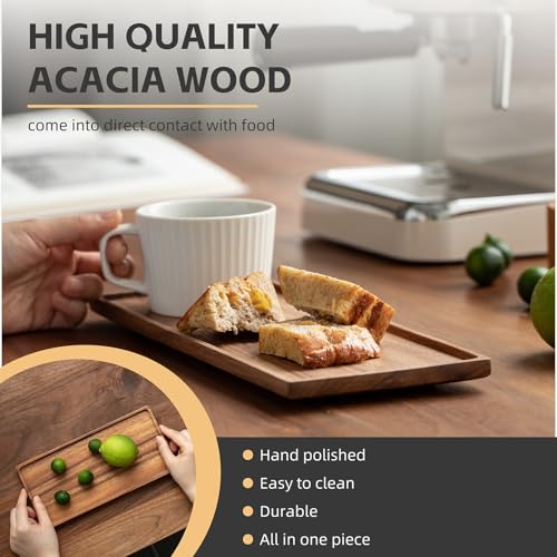 Vandroop Mini Wooden Serving Platter, Small Wood Serving Tray for Tea/Coffee (Acacia Wood, S) - size: 10" x 4.6" x 0.6"