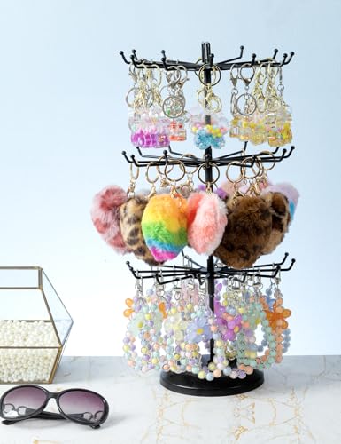 MyGift 3 Tier Classic Large Black Metal Jewelry Tree Holder Organizer with 360 Degree Rotating Arms, Spinning Necklace and Bracelet Tower Display Stand with 36 Hooks and Top Card Holder For storage - color: Black (3 Tier)