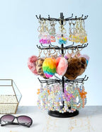 MyGift 3 Tier Classic Large Black Metal Jewelry Tree Holder Organizer with 360 Degree Rotating Arms, Spinning Necklace and Bracelet Tower Display Stand with 36 Hooks and Top Card Holder For storage - color: Black (3 Tier)