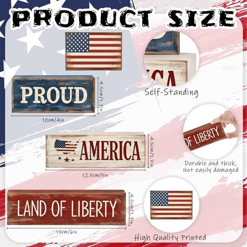 4Pcs 4th of July Decorations Red White and Blue Wood Blocks Patriotic Tiered Tray Decor Farmhouse Style Table Centerpiece for Office Memorial Day Shelf 250th Anniversar - style: Americana