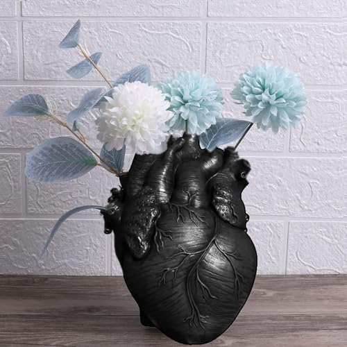 Vase Flower Vases Heart Shaped Decor Resin Flower Pot Modern Unique Nordic Art Style Decorative Vase for Home Wedding Gift Desktop Living Room Decoration - Black - color: Black