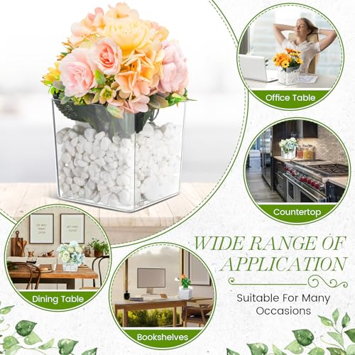 Tioncy 6 Pieces 6 x 6 Acrylic Square Vases for Centerpieces Clear Plastic Vase Cube Flower Vase Bulk for Wedding Centerpieces Home Office Floral Plant Succulent Pots Planters