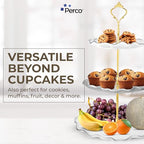 Perco 3 Tier Ceramic Cupcake Stand for 20 Cupcakes – Tiered Dessert Stand & Serving Tray, Elegant Gold Accent Dessert Table Display Set for Weddings, Birthdays & Events - color: Ceramic