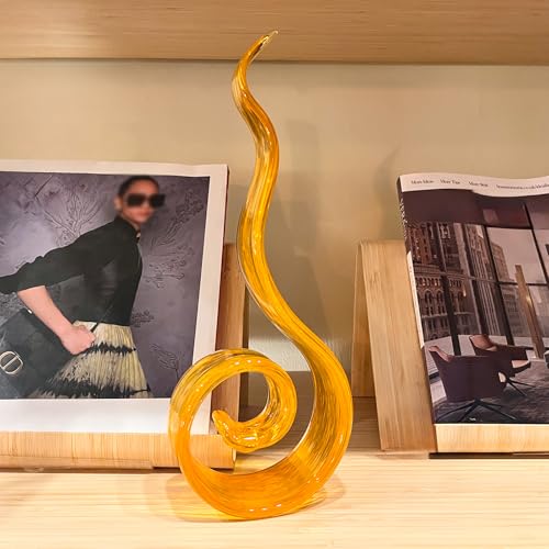 11.4" Tall Hand-Blown Glass Sculpture Murano-Style Sculpture Art Ornament Statue Figurines Home Decor Accent Piece Coastal Ocean Nautical Home Decor,Shelf,TV Stand,Tabletop Centerpieces,Wonderful Gift - color: Orange