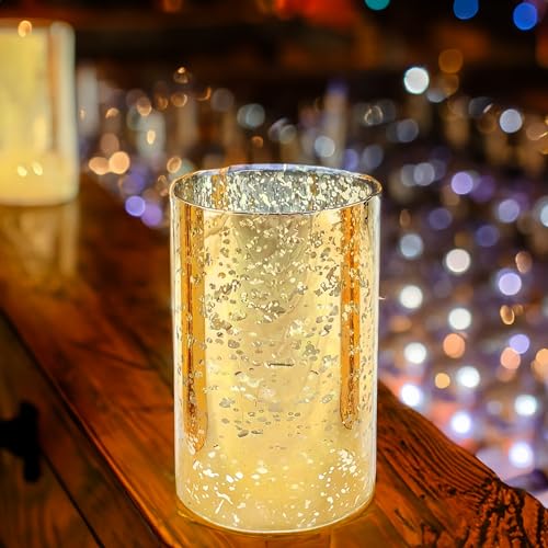 WGVI Hurricane Candle Holder Sleeve, W: 4", Ht: 6", Gold Speckled Glass Cylinder Open Both Ends, Chimney Tube Shade, 1 Piece - size: 4x6"H