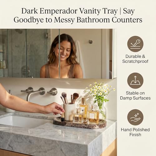 Dark Emperador Marble Vanity Tray for Bathroom Counter, 10"x5" Decorative Tray for Perfume, Candles, Stone Jewelry Dish Tray - color: Dark Emperador