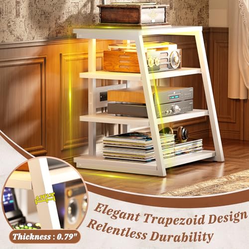 Armocity 4-Tier AV Media Stand with Power Strips, Stereo Stand with LED Lights, Audio Tower Rack with Adjustable Shelves, Small Entertainment Center, 30'', White - color: White, size: 30" (H)
