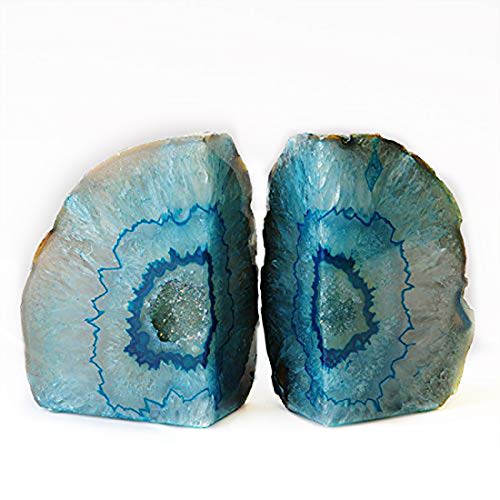 JIC Gem Book Ends Teal Agate Bookends for Shelves Decorative Geode Bookends to Hold Books Heavy Duty Home Decor with Rubber Bumpers(1 Pair, 4-6 LBS) - color: Green Dyed, size: 4-6LBS.