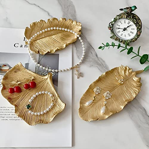 Jewelry Dish, Resin Small Leaf Shaped Ring Holder Jewelry Organizer, Trinket Dish Mini Tray for Christmas Birthday Wedding Gifts - color: Ginkgo
