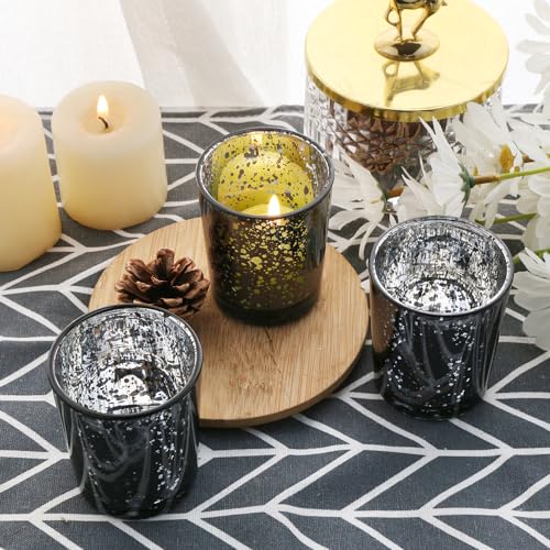Black Mercury Glass Tea Light Holders Set of 36 - Elegant Votive Candle Holders for Weddings, Showers and Home Decor - Perfect for Table Centerpieces and Parties (Glass, Black) - color: Black