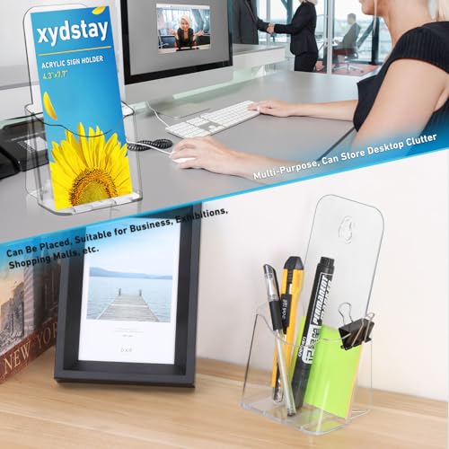xydstay Acrylic Brochure Holder 4x9 Inches Slant Back Design, Clear Display Stand, Plastic Table Stand Sign Holder,Pamphlet Holder Flyer Holder,Display Stand,Table Signs Plastic Paper Holder for Office, Home, Store, 2 Pack