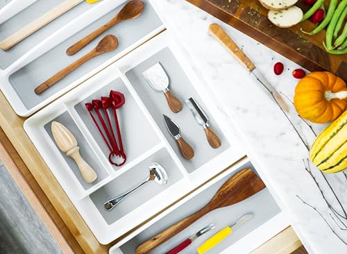 madesmart 4 Compartment Drawer Organizer, Multi Purpose Storage for Utensils, Office Tools, Cords, & Small Household Items, Tech Accessories, Arts & Crafts Supplies, Non Slip Lining, White - color: PremiumWhite