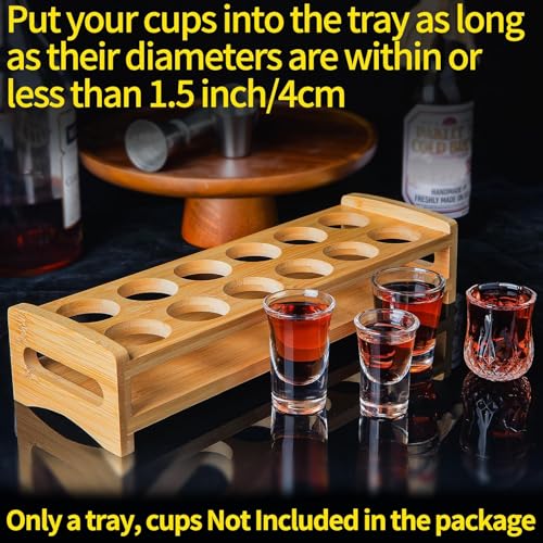 INFTYLE Shot Glass Tray Holder with 12 Holes Large Shot Glasses Set Serving Stand Organizer for Tequila Whiskey Brandy Vodka Rum Party Club Bar Home Spirit Tasting (Only Tray, Cups Not Included) - style: 2x6 long