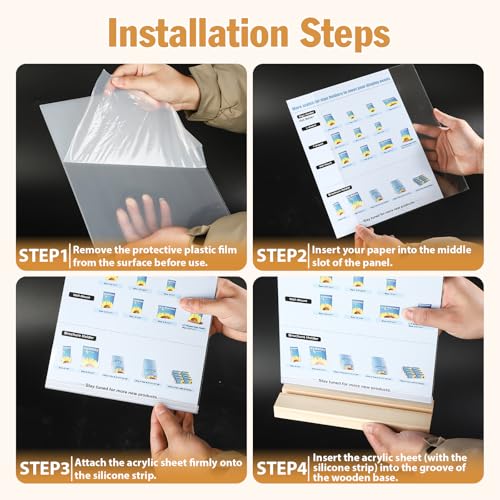 xydstay 6pack 8.5x11 Acrylic Sign Holder with Wood Base for Picture Frames,L/T Shape Double Slot Design for Vertical or Slant Back Display, for Restaurant, Office, School, Store and Home Use - size: 6 pack