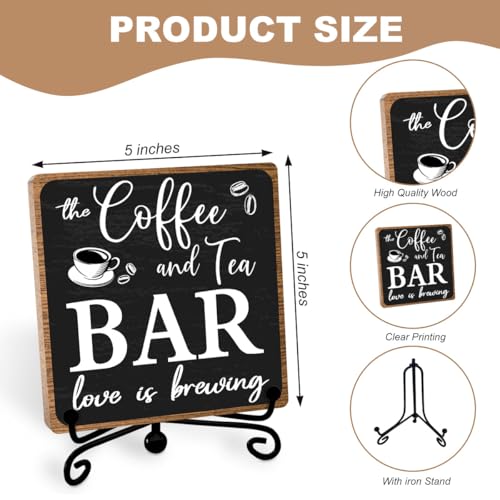 Toerifer Coffee Bar Decor, Funny Coffee Sign, Wooden Table Display, 5x5 Inches, Black, Rustic - style: coffee sign 01