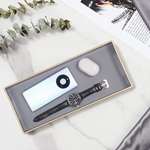 MAONAME Gray Bathroom Tray, Plastic Vanity Tray, Long Narrow Countertop Trays with Handles, Perfume Organizer Trays for Dresser, Bathroom Accessories, 13.8" x 6" x 1.57" - color: Gray