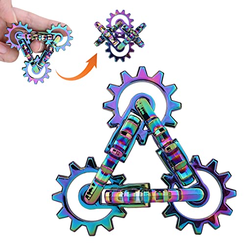 Infinity Gear Fidget Toy, Solid Metal Never Ending Flippy Novelty Kinetic Desk Toy, Relieve Stress, Anxiety, Promotes Focus, Keep Fingers/Hands Busy, Avoid Bad Habits (Rainbow) - color: Rainbow