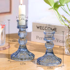 DARJEN 6Pcs Blue Candlestick Holders Set - 4" H & 5" H Striped Taper Candle Holders Bulk, Glass Candle Holders for Wedding, Festival, Party, Table Centerpiece, Gifts - color: Blue, size: Striped Pattern