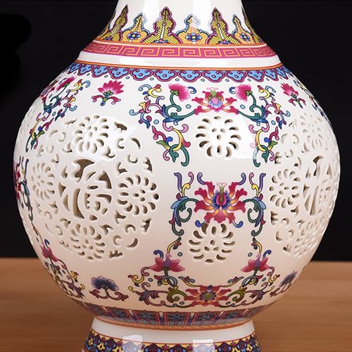 MTME Porcelain Figurines, Jingdezhen Decorative Flower vase, Carved Bud Colorful vase, Wedding Gifts, Aesthetic Sculpture Home décor (Carved)