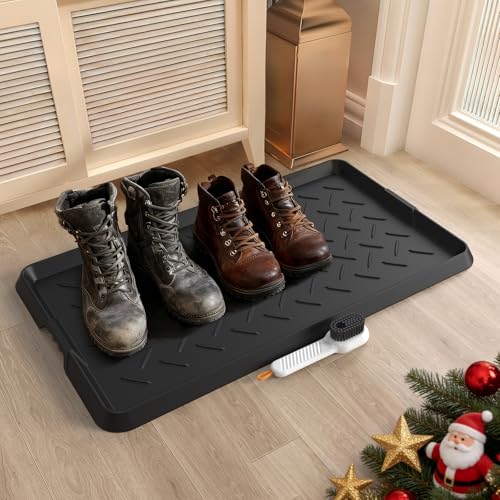 Heavy Duty Boot Trays Natural Rubber Shoe Mat Tray for Entryway with Shoes Brush Large Boot mat Tray Multi-Purpose for Indoor or Outdoor - size: 1'1" x 2'1" (Rectangular)