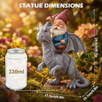 EXYGLO Gnome Garden Statue Decor, 9.7" Gnome Riding Dragon Outdoor Funny Decoration for Lawn, Patio, Yard, and Unique Housewarming, Birthday Ornament Gift for Boys, Friend, Family