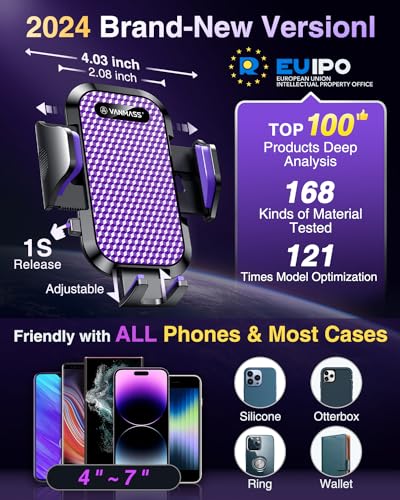 VANMASS [True Military-Grade] Car Phone Holder [Upgraded Suction & Clip] Cell Phone Mount for Dashboard Windshield Vent Truck Cradle Dash Stand for iPhone 16 Pro Max 15 14 13 12 Android, Purple - color: Purple