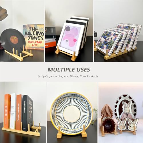 Plate Display Stands, 2 Pack Plate Holder for Displaying, 5-Tier Sturdy Craft Show Display Stands, Art Prints Book Photo Picture Frame Plaque Platter Wood Stand