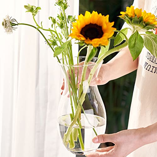 DARENYI Clear Flower Vase, 4.5" Dia 9" H Crystal Transparent Glass Vase Modern Decorative Vase for Flowers, Glass Flower Posy Holder for Home Office Centerpiece Decor - size: 4.5" Dia 9" H