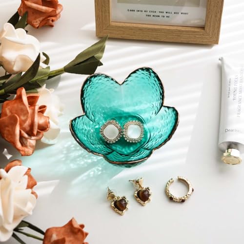 Green Flower Jewelry Ring Dish Tray,Decorative Glass Trinket Dish,Room Decor Aesthetic, Modern Accent Tray for Vanity(Green A) - color: Green A