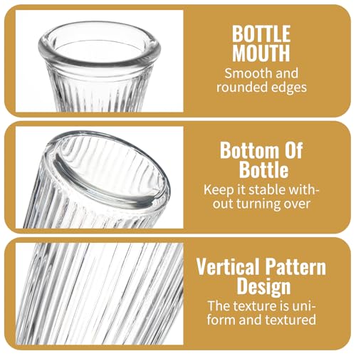 12 PCS Glass Bud Vases in Bulk, 8.5” Tall Clear Ribbed Flower Vases for Centerpieces, Textured Minimalist Small Vases for Flower, Home Office Wedding Table Decorations