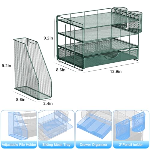 gianotter 4-Tier Desk Organizer with Drawers, File Holders, Letter Trays and Pen Holders - Workspace Accessories for Office Supplies (Green) - color: Green