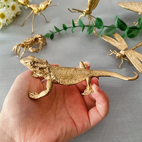 Gold Lizard Sculpture Solid Metal Ornament Mini Animal Figurine for Home Office Garden Desktop Decor (Lizard) - style: Lizard
