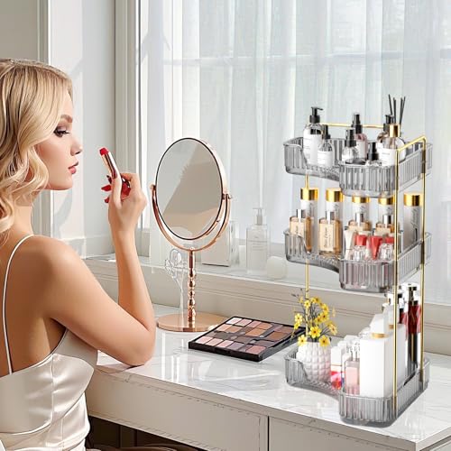 GTI 3-Tier Corner Bathroom Counter Organizer, Large Capacity Makeup Organizer Countertop, Perfume Cosmetics Skincare Vanity Organizers, Exquisite Countertop Storage for Women (Gray) - color: Grey, size: 10" x 10" x 17.5"