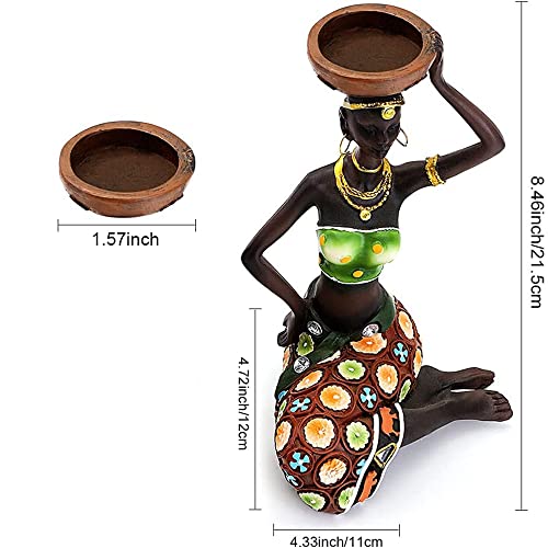 2 Pack African Women Sculpture,8.5in Black Tribal Lady Figure Figurine Candle Holder African American Women Statue Collectible Art Crafts Home Centerpieces Tabletop Ornaments Decoration Candleholder - color: A 2 Pack