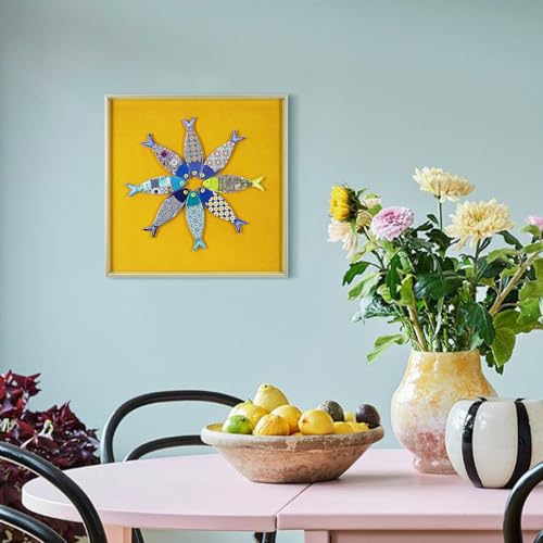FOLKOR LIFE Vintage Wall Art Decor, Framed Wall Sculptures Art with Embossed Intricate Fish Design for Home Decor, Dining Room Décor, Coffee Shop, Housewarming Gifts for New Home, 8.1 * 11.2" - color: White & Yellow- Fish