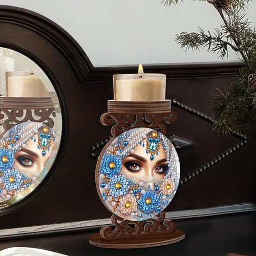 ARTopet DIY Diamond Art Painting Candlestick Holders Wooden Desk Candle Holder Ornament Double Sided Diamond Tabletop Ornaments for Home Decor-Women - color: Women