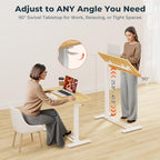 Medical Adjustable Overbed Bedside Table with Casters 90° Tilting Desktop Pneumatic Mobile Rolling Laptop Computer Standing Desk Cart with Tray, Hospital Table(31.5" W x 17.7" D, Maple) - color: Maple, size: 3218