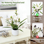 Artificial Orchid Flowers Fake Cymbidium Plant in Pot, 19" Tall Faux Orchids for Home Decor Indoor, Lifelike Silk Flowers for Centerpieces Office Arrangement-White