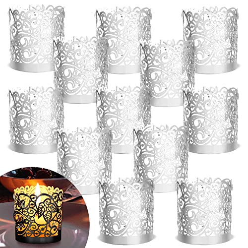 LOVEINUSA 48pcs Votive Candles Holders Wraps, Silver Tea Light Candle Fairy Home Decoration (No Bottom) - color: Silver