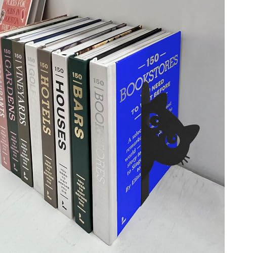 Bookends Metal Cat Book Ends, 1 Pairs Cute Bookends for Shelves Decorative for Home Office Desk Bookshelf Decor (Black, Cartoon) - color: Cat-cartoon