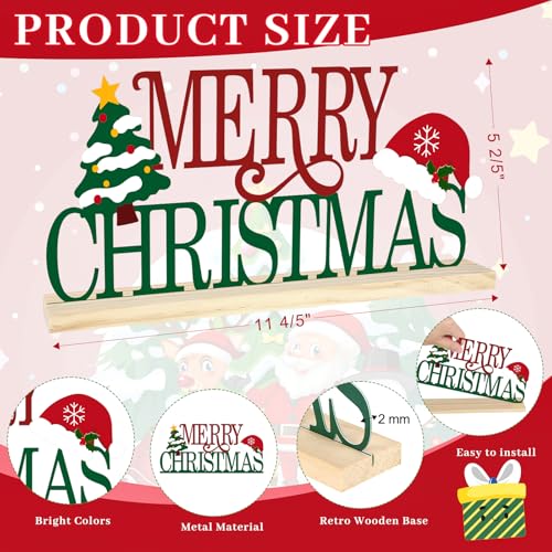 COCHIE Metal Merry Christmas Sign, Christmas Tree Table Centerpieces Decorations for Home, Office, Shelf, Mantel, Indoor, Xmas Red and Green Party Decor Supplies (XMAS A) - style: XMAS A